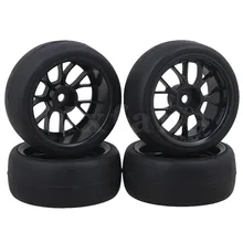 Mxfans Black Plastic Y Shape Wheel Rims Smooth Rubber Tires for RC 1 10 On Road