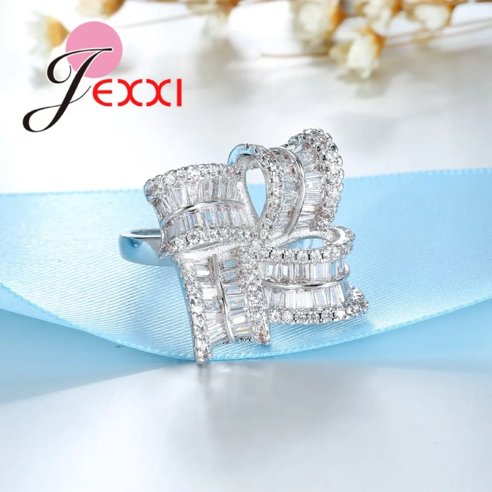 JEXXI High Quality 925 Sterling Silver Jewelry Women Personalized Flower Finger Ring for Wedding Bridal Crystal Anillos