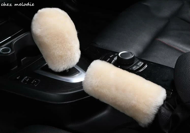 

1set 2cm thickness universal GREEN DYE Australian Natural pure sheepskin wool fur car gearshift knob+handbreak cover