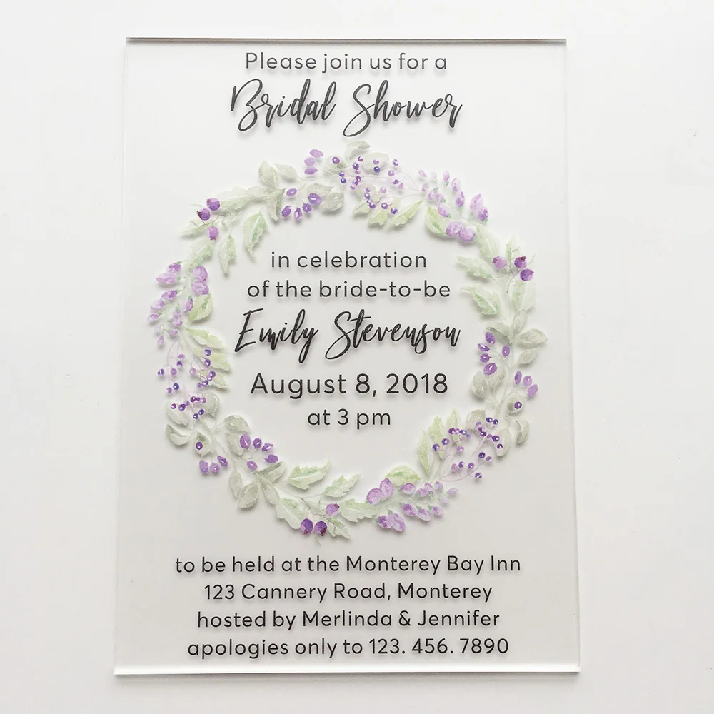  100pieces Per Lot Unique Floral Watercolor 5x7inch Frosted Acrylic Wedding Bridal Shower Invitation - 32867551696