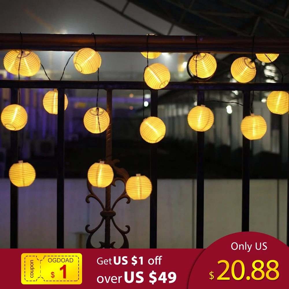 

30 LED Solar String Lights Lantern Decoration Fairy Lights Ball Waterproof Outdoor Lamp 6M String Rope Fairy Holiday Lighting