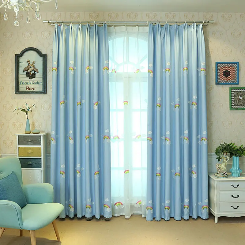 Blue Kids Window Curtain For Baby Children Princess Bedroom Embroidery
