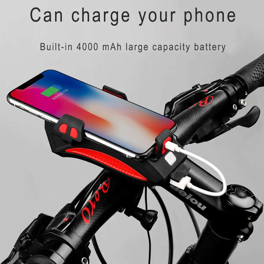 Best 4000mAh 4 In 1 Powerful Bicycle Headlight Waterproof Double Bicycle Lamp Alarm Bell Led Bicycle Light With Rechargeable Battery 1