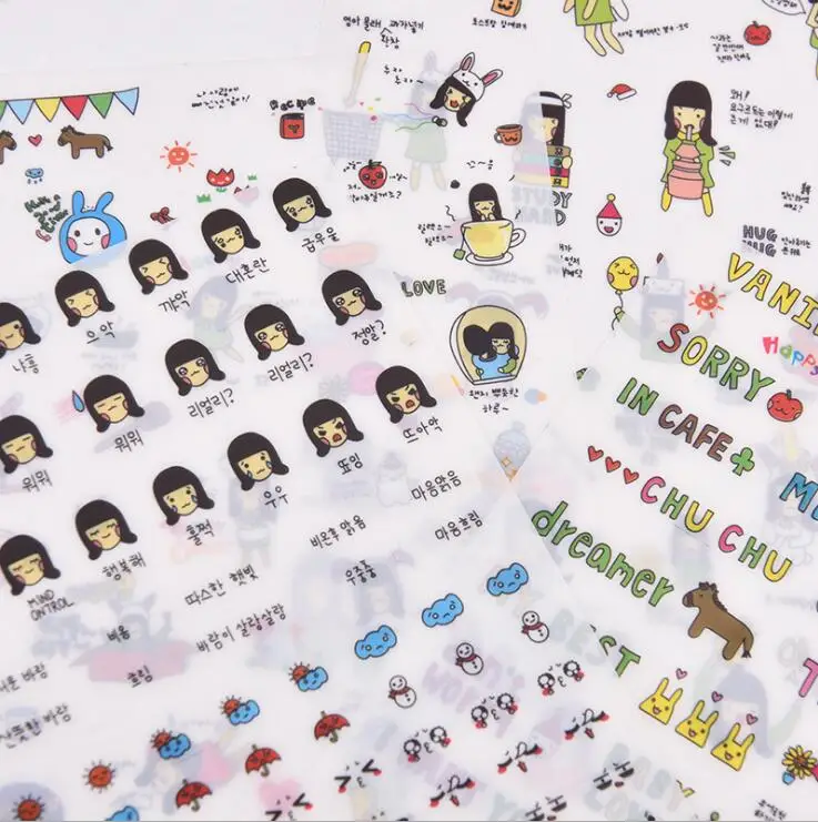

6 pcs/pack Korean Girl's Crazy Day Decorative Stickers Adhesive Stickers DIY Decoration Diary Stationery Stickers Children Gift