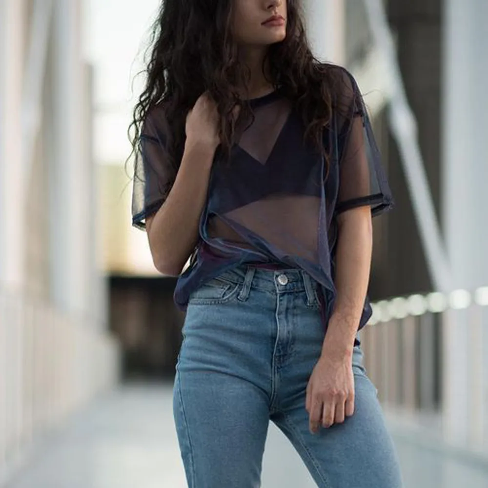 2018 Mesh Tee See Through font b Women b font font b T shirts b font