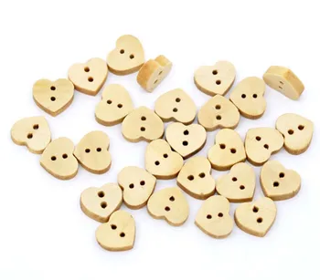 

Wood Sewing Buttons Scrapbooking 2 Holes Heart shape Pale Yellow 13x11mm( 4/8" x 3/8"), 200 PCs