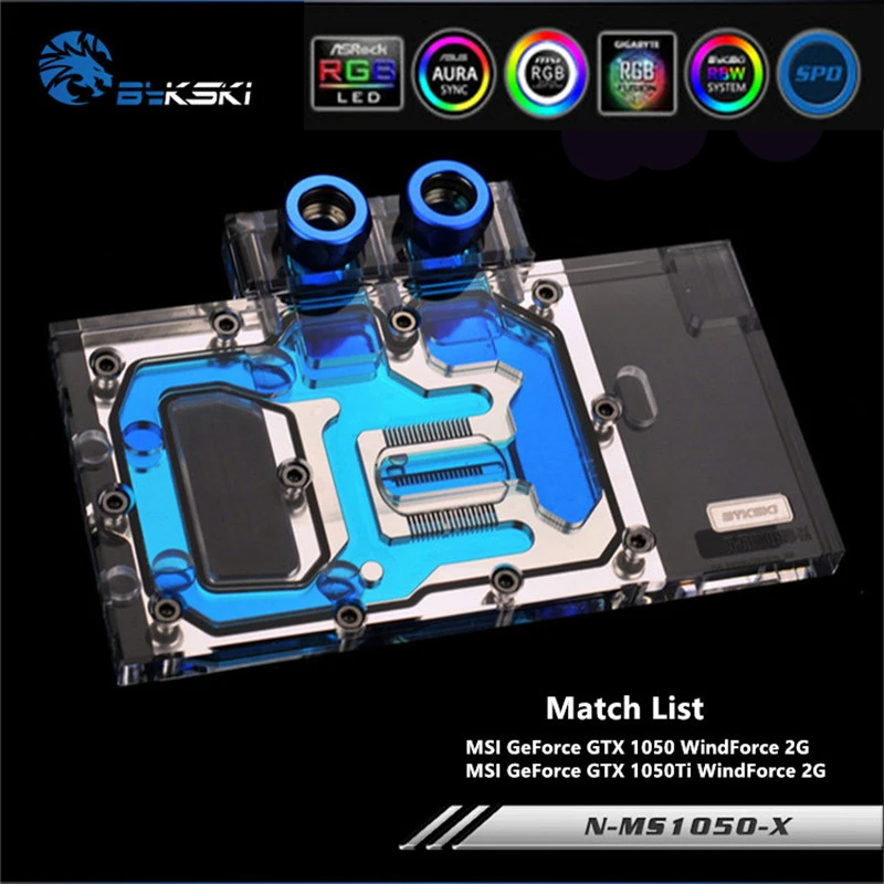 Bykski N-MS1050-X полный охват GPU водный блок для VGA MSI GTX1050 GTX1050TI WindForce 2G видеокарта
