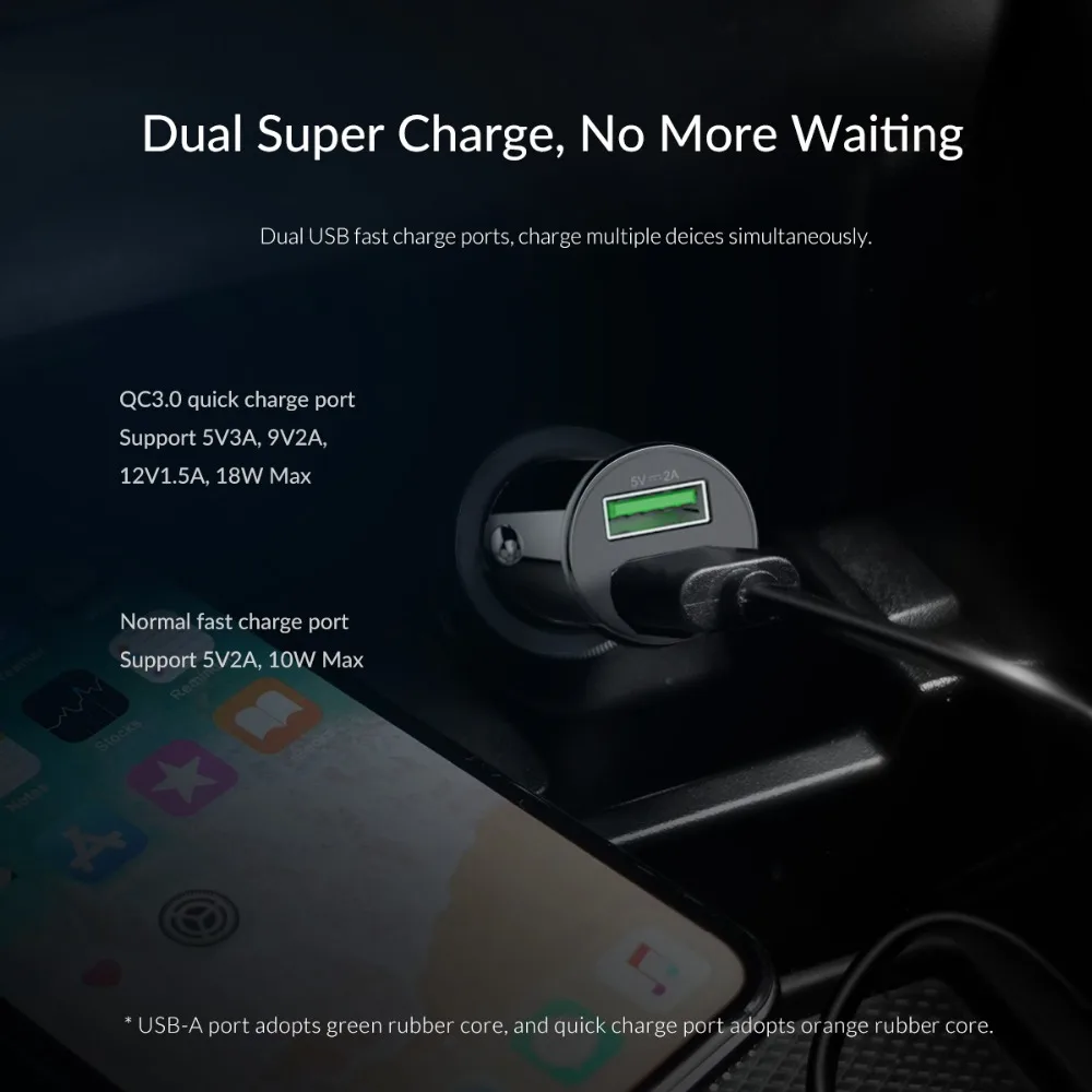 ORICO البسيطة QC3.0 USB شاحن سيارة للجوال هاتف لوحي GPS 3A سريع شاحن سيارة-شاحن المزدوج USB سيارة مهايئ شاحن الهاتف