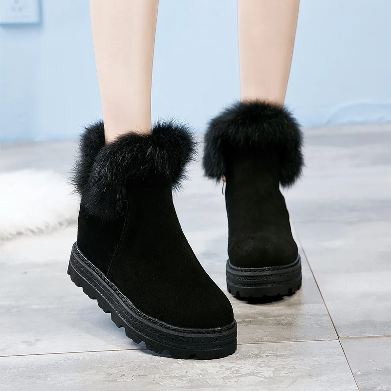 

Women's Snow Boots 2018 Winter Genuine Leather Platform Black Female Boot Ankle Boots For Women With Heel Woman Winter Warm Boot