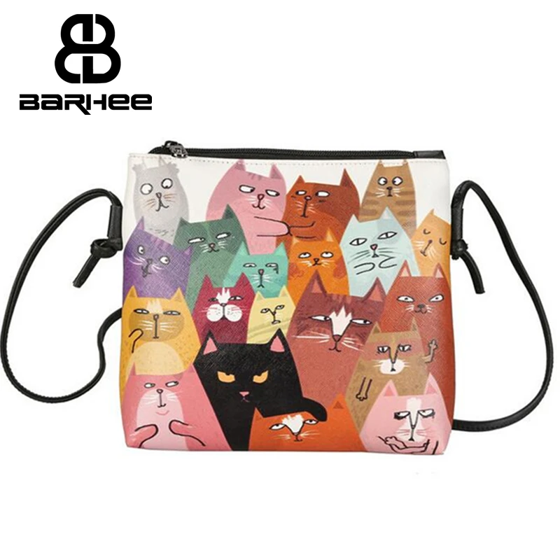 

Korean Fashion Cute Cat Printing Women Crossbody Bags Leather Shoulder bag small messenger cartoon Girls Pouch Purse