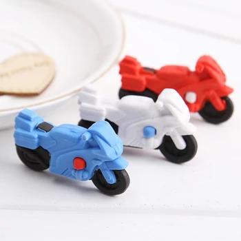 

10pcs/pack(3 colors mix) New Creative stationery Cute cartoon motorcycle erasers gifts for cool boys and girls students prize