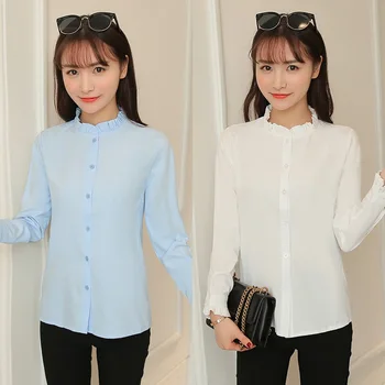 

2020 Fashion Women Top Female Summer Office Lady Formal Party Long Sleeve Slim Collar Blouse Casual Solid White Shirt Tops