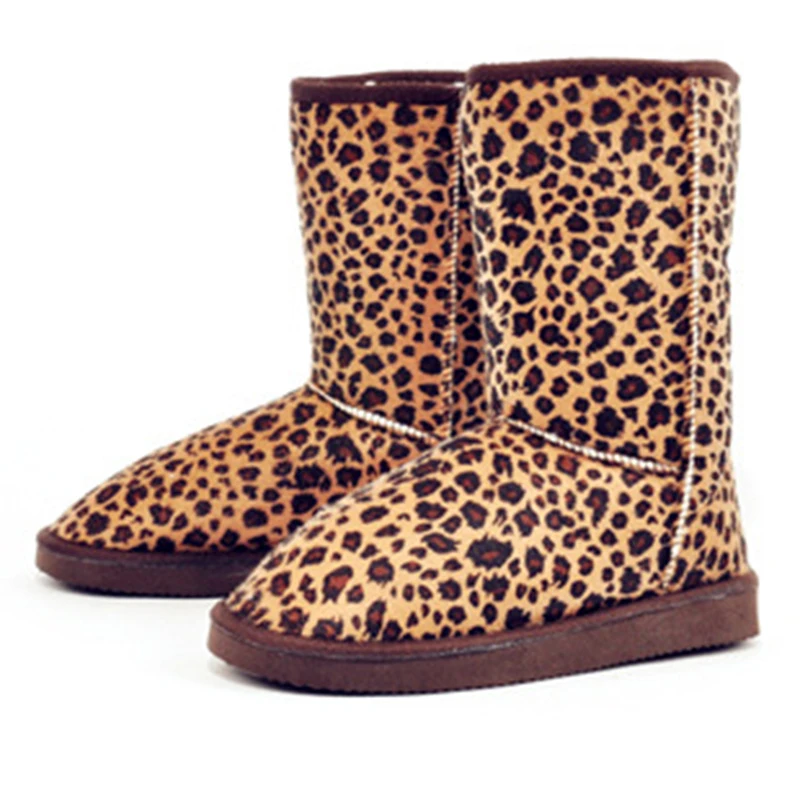 New arrival fashion winter print high Leopard  boots warm flat heels solid snow boots buskin women