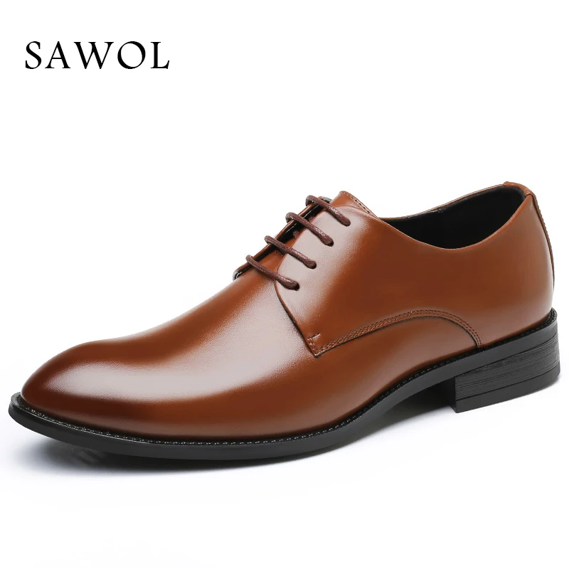 Мужские модельные туфли Мужская деловая обувь на высоком каблуке; большой Размеры, бренд, маленький джентльмен: Для мужчин официальная обувь из спилковой кожи с перфорацией типа «броги»; туфли для девочек весна-осень Sawol - Цвет: Brown