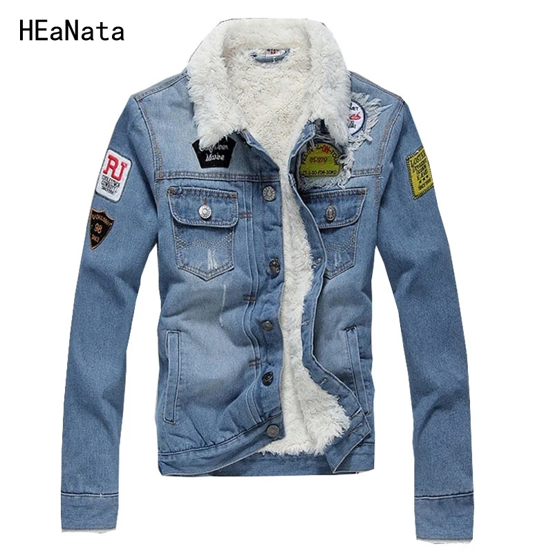 

Denim Jacket Men Winter Slim Fit Vintage Casual Warm Fur Lined Jean Coat Male Motorcyle Jackets Men Printed Streetwear Outwear