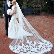 Фата для венчания невесты, фата для венчания, 2 слоя, длинное кружево с белым гребнем/свадебная вуаль цвета слоновой кости, индивидуальный заказ