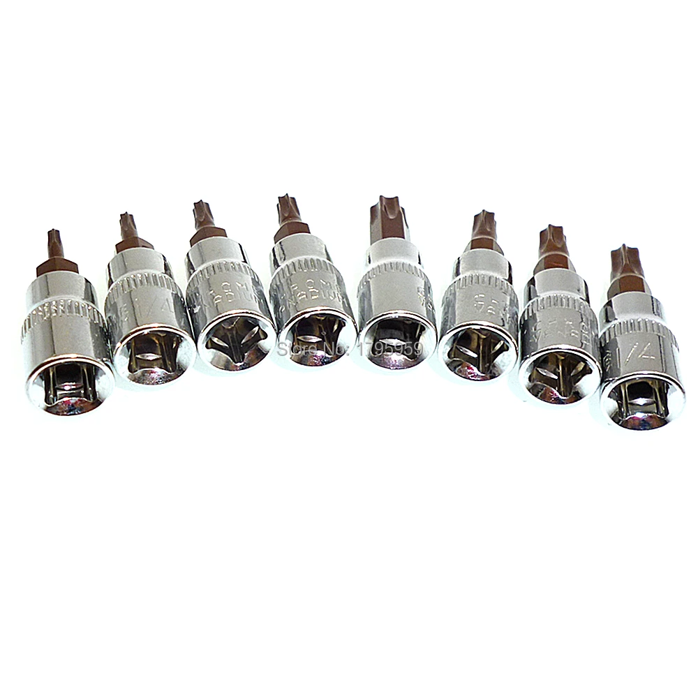 Набор торцевых головок Torx Star 8 шт. 1/4 дюйма Квадратный привод T8 T10 T15 T20 T25 T27 T30 T40