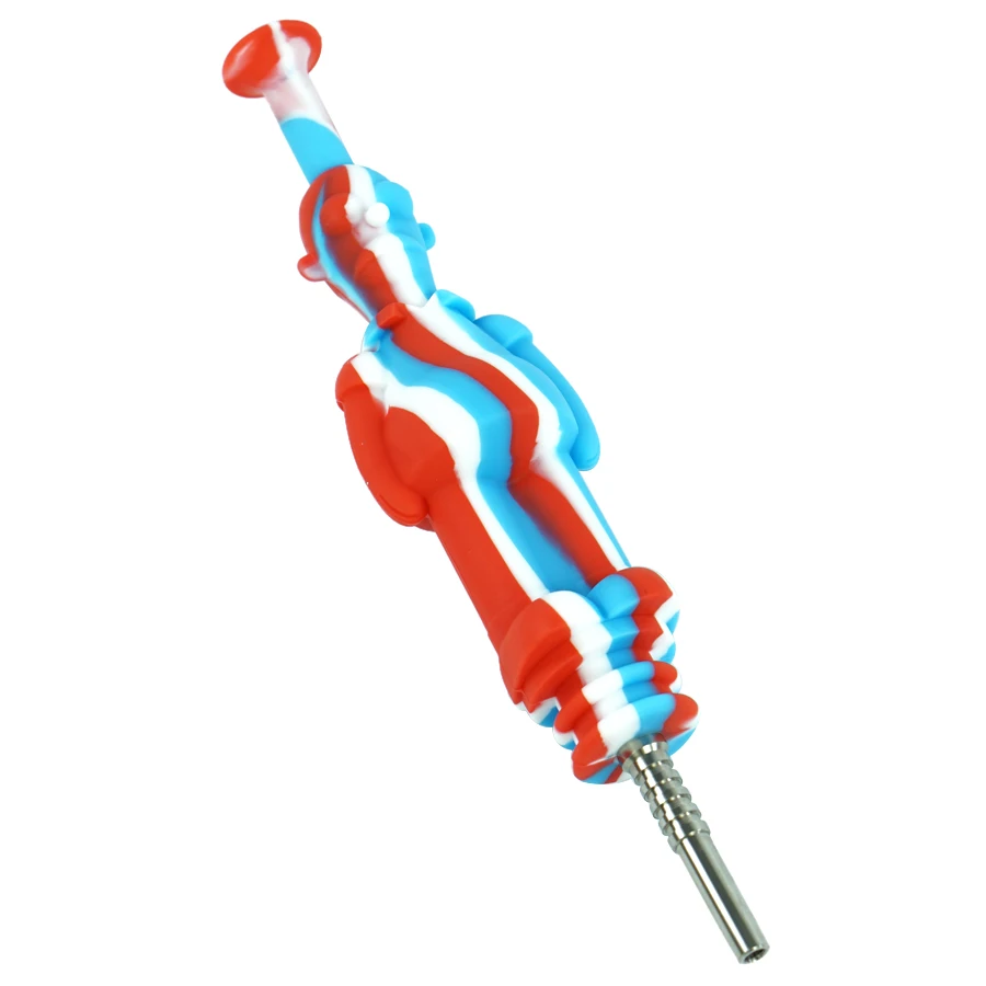 Силиконовый NC набор с 10 мм титановым наконечником для ногтей, портативный кальян, табачные трубы, воск - Цвет: red blue white