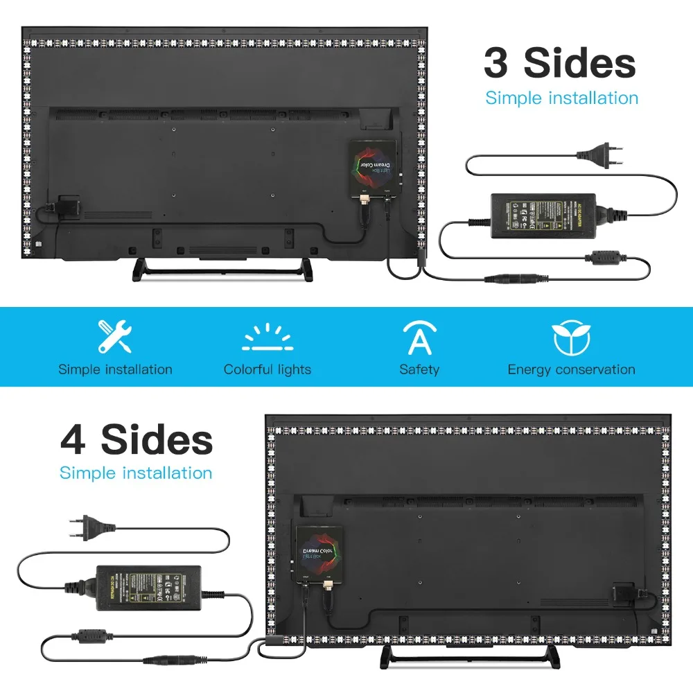 1/2/3/4/5m Ambient Android TV Backlight Dream Screen HDTV Computer Monitor USB LED Strip Addressable WS2812b LED Strip Full Set