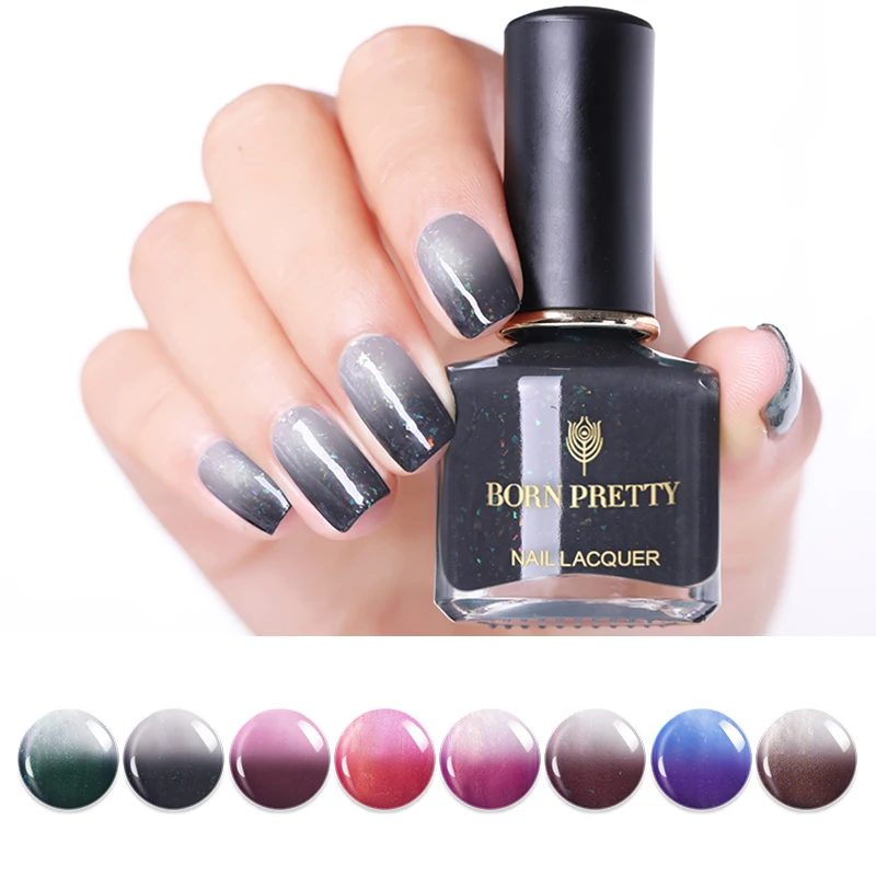 

BORN PRETTY Thermal Color Changing Nail Polish Sequins Shiny Colorful Nail Art Lacquer 6ml DIY Manicure