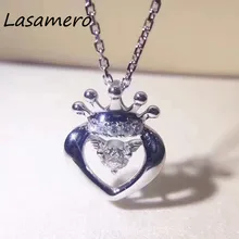 Lasamero венчик 0.2CT круглый вырез проложить Набор 18 К белого золота натуральный алмаз кулон ожерелье