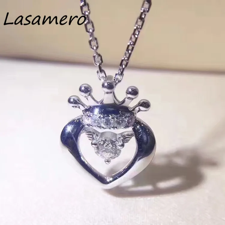 LASAMERO Halo 0.2CT Round Cut Pave Set 18k White Gold Natural Diamond Pendant Necklace