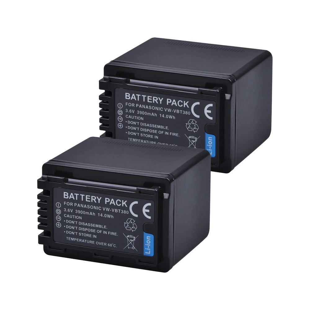 Tectra 2 Pcs Vw-Vbt380 Vw Vbt380 3900 Mah Batterie Per Foto/Videocamera Per Panasonic Hc-V180Gk Hc-V380Gk Hc-V380 Hc-Wx970Gk Hc-W580Gk Hc-W580Mgk