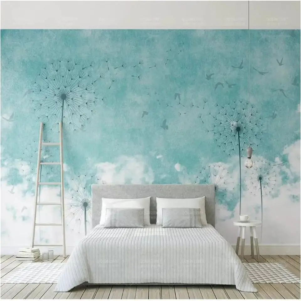 US $4.4 4% OFF4D Wallpaper Custom Ukuran Mural Bukan Tenunan Foto Biru  Dandelion Burung Lukisan Kamar Tidur Wallpaper Dinding 4d Dinding lukisan