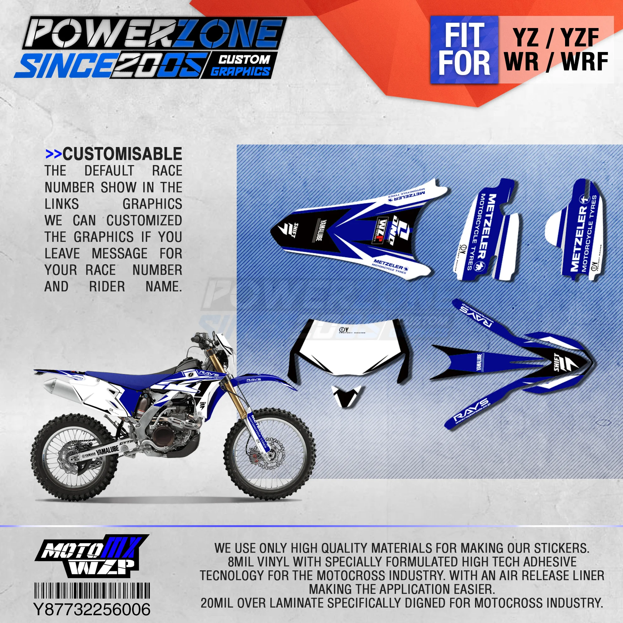 PowerZone Customized Team Graphics Backgrounds Decals 3M Custom Stickers For YAMAHA WR450F WR WRF 450cc 006