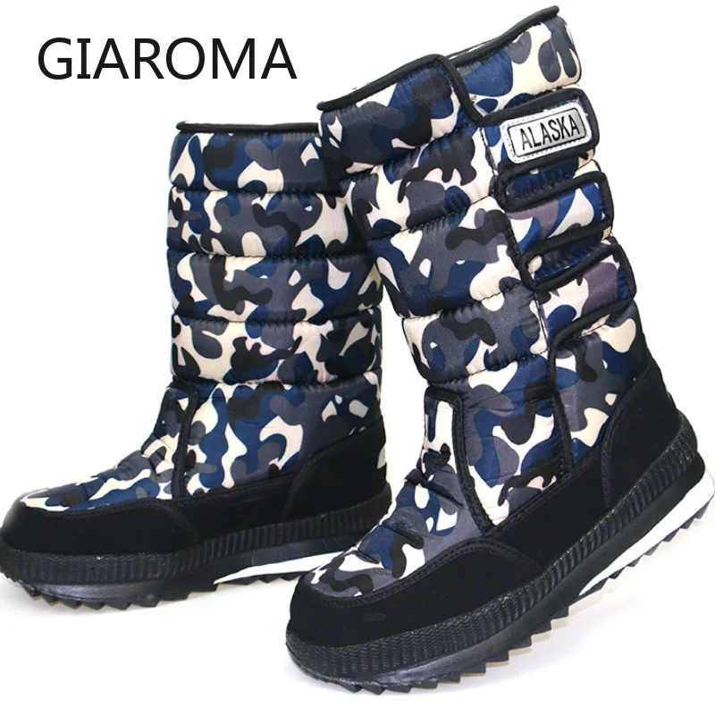 

2019 Boots Men Anti-Slip Mid Calf Boots Male Winter Snow Shoes Waterproof Hook Loop Design Platform Shoes Bota Masculino Size 47