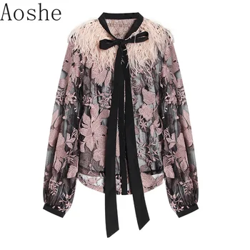 

Lace Shirt Women's New 2009 Ostrich Hair Stitching Flower Embroidery Lace Upper