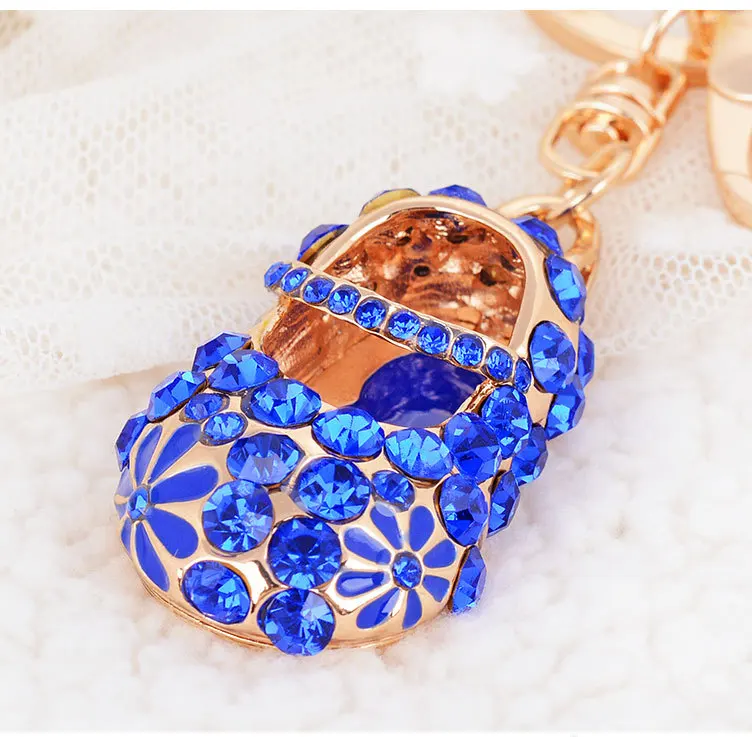 

Women Sandal Charms Jewelry Key Chains Cute Flower with Crystal Dance Shoes Pendant Gold Color Metal Key Chain Ring Keychains