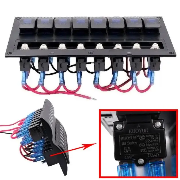 

Auto 8 Gang Waterproof Car Auto Boat Marine LED Rocker Switch Panel Circuit Breakers Dec19