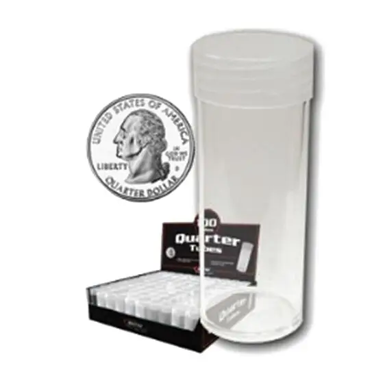 10x Coin Storage Tubes, Transparent plastic with screw on tops for