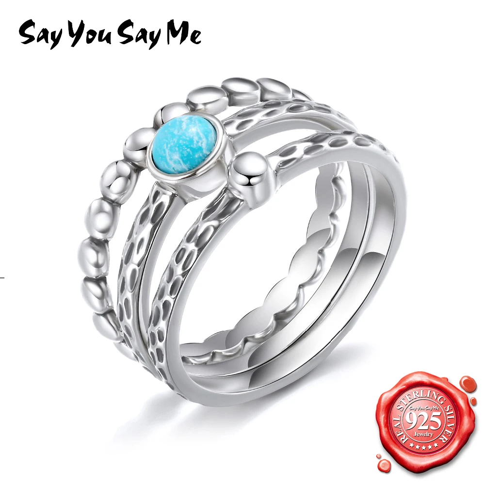 

SAY YOU SAY ME Bohemian 925 Sterling Silver Ring Anniversary Fine Jewelry Green Turquoise Stone For Women Gift Dropshipping