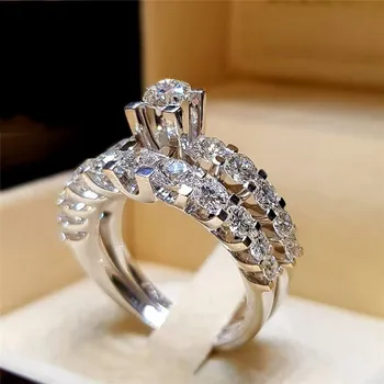 

Unique AAAAA Cz Stone Ring sets 925 Sterling silver Engagement wedding band rings for women men Finger Jewelry Best Gift