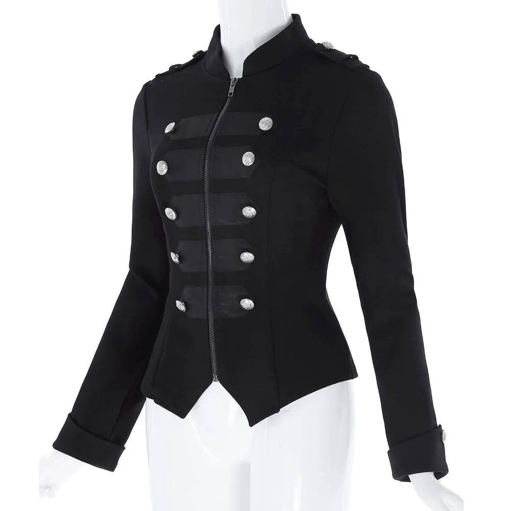 Kate Kasin Military Jacket Women Black Long Sleeve Button Decorated Zipper Vintage Gothic Victorian Coats Corset Tops Outerwear Kate Kasin Military Jacket Women Black Long Sleeve Button Decorated Zipper Vintage Gothic Victorian Coats Corset Tops Outerwear