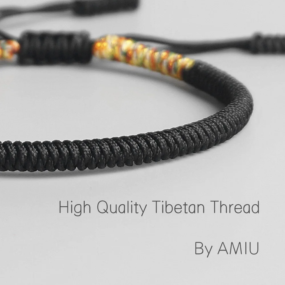 AMIU Tibetan Handmade Buddhist Lucky Bracelets & Bangles For Women Men Black Rope Knots Amulet Gift Tibetan Braided Bracelet