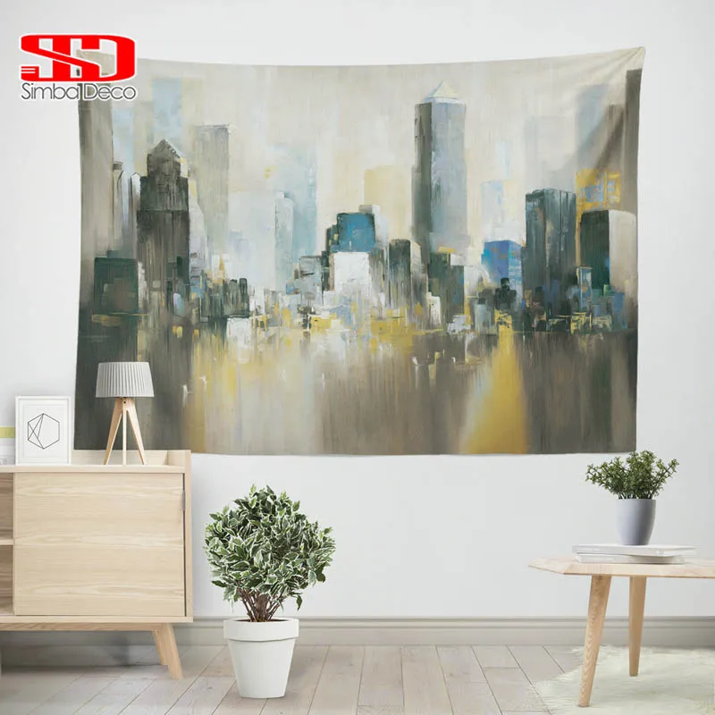 

Oil Painting Tapestry for Modern City Style Home Decoration Polyester Fabric Living Room New Wall Hanging Curtains FreeShipping