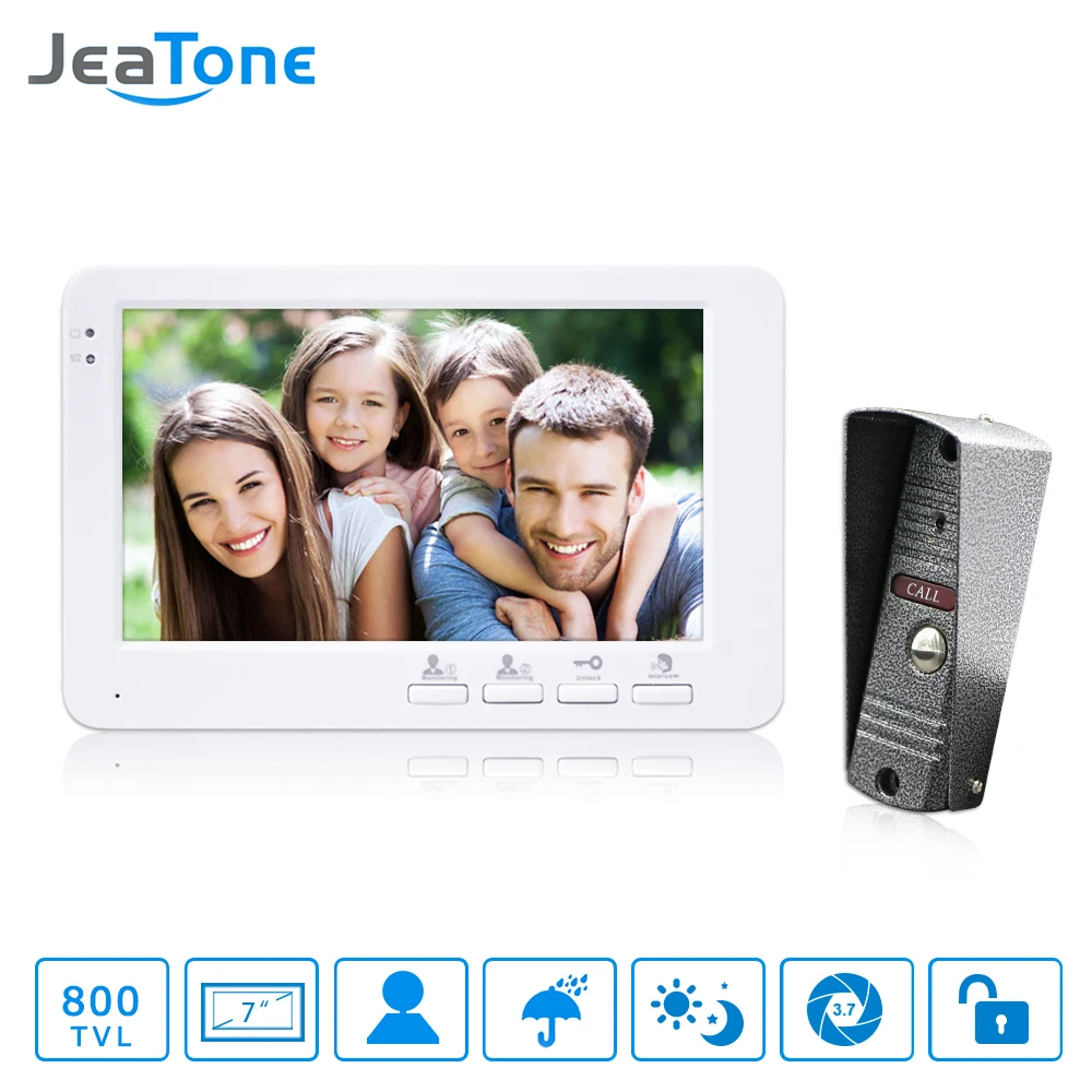 JeaTone 7 дюймов TFT Цвет монитор 800TVL Камера видео-домофон внутренней безопасности Динамик Системы Водонепроницаемый ИК Ночное видение