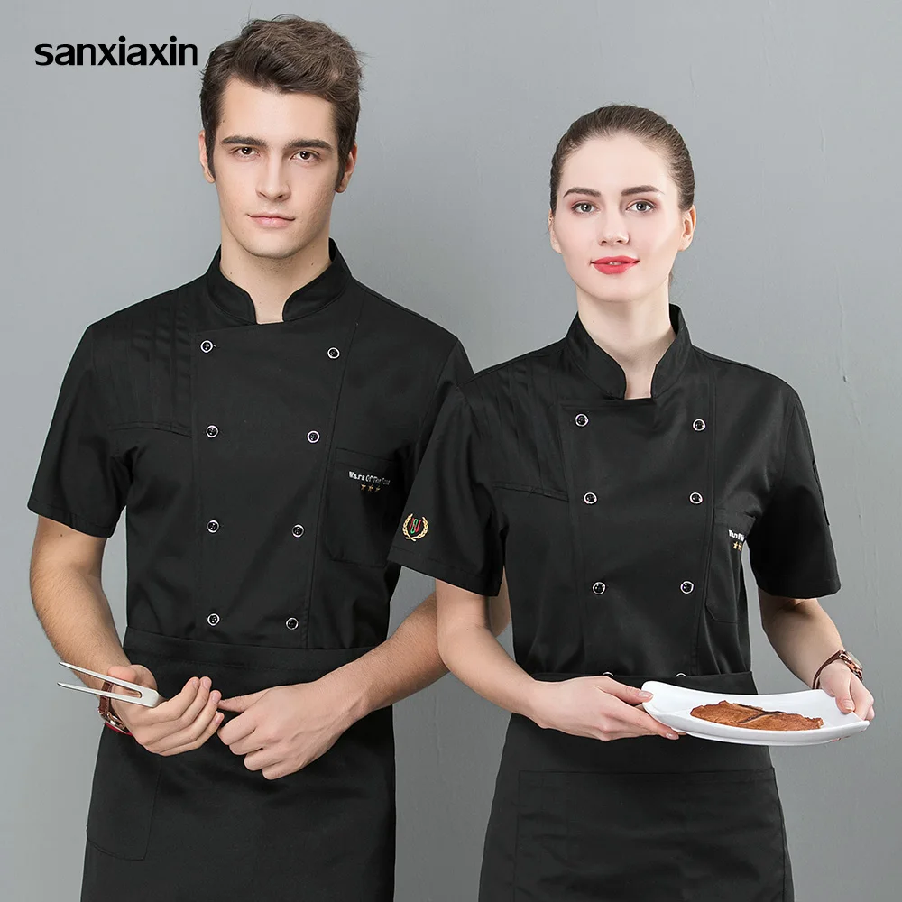 

Kitchen Work Uniforms Men Short Sleeves Breathable Mesh Patchwork Chef Food Service Cuisine Cook Workwear T-shirt Aprons M-4XL