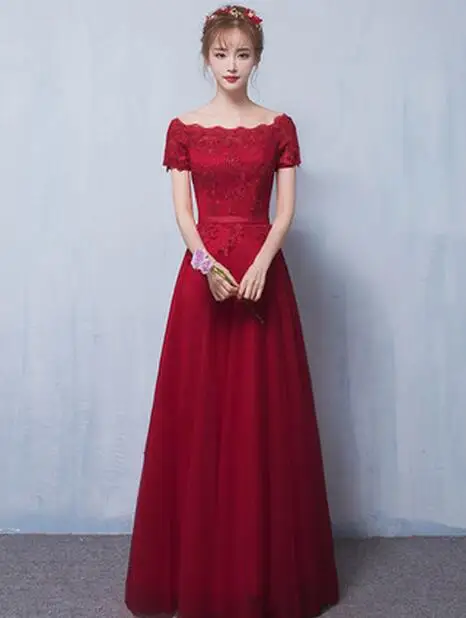 Robe de soiree Новое поступление бордовое вечернее платье на шнуровке с вечерние платья C аппликацией платья для выпускного вечера на заказ - Цвет: Wine red long