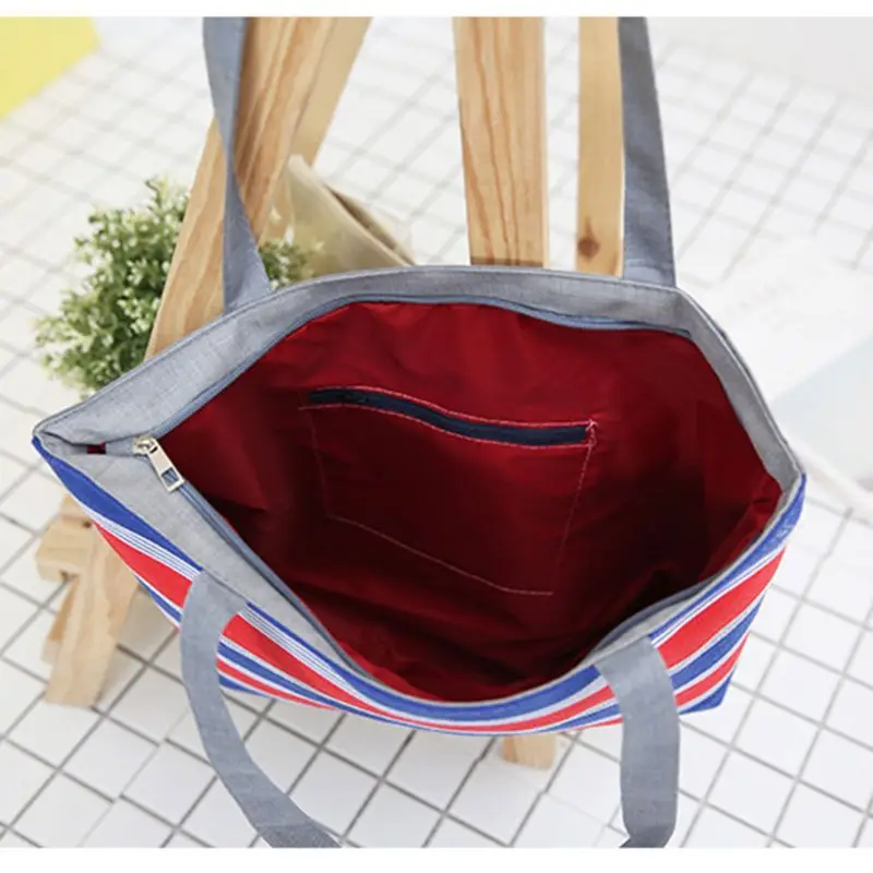 Women Summer Beach Shoulder Bag Handbag Fashion Strips Canvas Shopping Tote Zipper Large Capacity Women Summer Beach Shoulder Bag Handbag Fashion Strips Canvas Shopping Tote Zipper Large Capacity