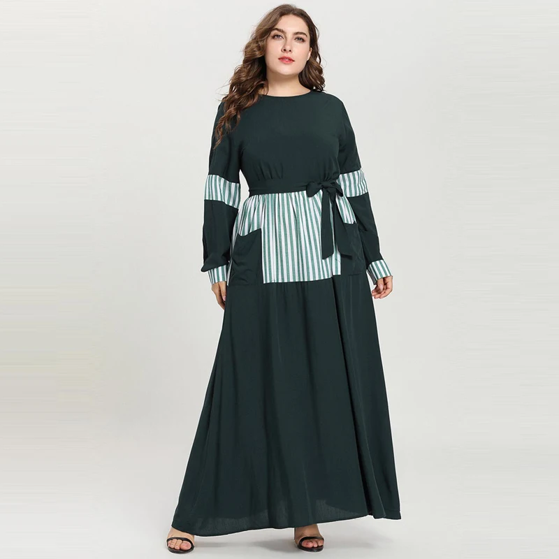 Мусульманская женская одежда, арабское Полосатое платье с длинными рукавами, поясная сумка, платье из Дубая, платье в Пакистанском Стиле