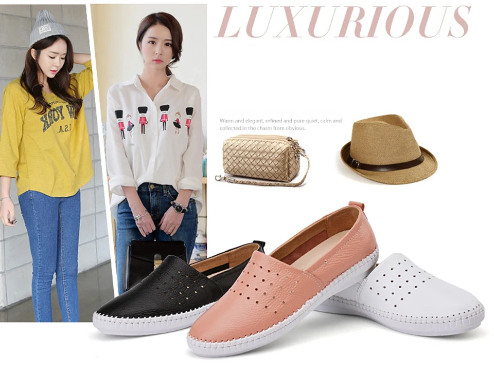 2019 Summer women flats genuine leather ballet flats shoes ladies cutout slip on tenis feminino loafers slipony shoes  (1)