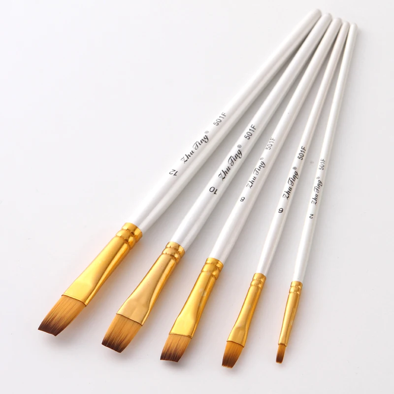 nailon color blanco acrílico para acuarela aceite pintura profesional 5 pinceles de pintura con mango de madera 