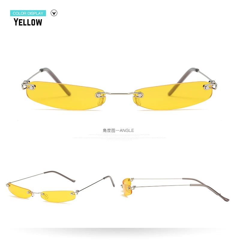 Longkeader, прямоугольные узкие солнцезащитные очки для женщин, без оправы, Ретро стиль, металлическая оправа, солнцезащитные очки для мужчин, роскошный бренд, яркие цвета, Ретро стиль, Gafas - Цвет линз: Yellow