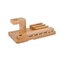 

OKCore Wooden USB Charge Dock Mobile Phone Holders Stands for apple watch for iPhone for iPad Desktop finishing Phone Stand