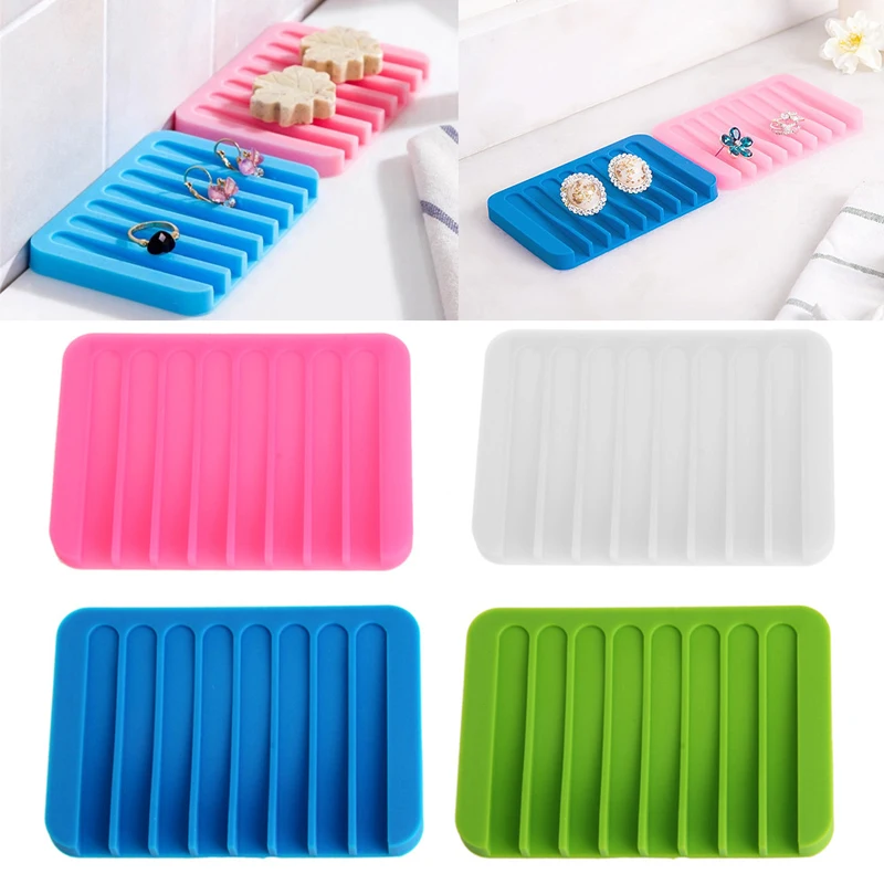 

Silicone Flexible Soap Dish Plate Bathroom Soap Holder Soapbox Plate Tray Drain