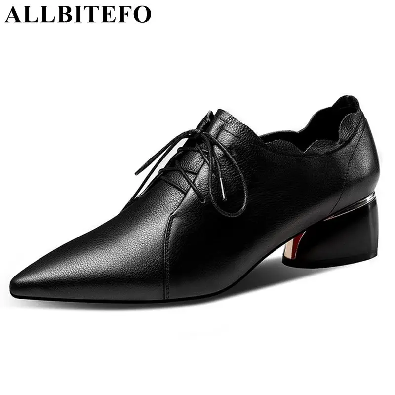 

ALLBITEFO brand genuine leather women shoes high heels shoes high quality office formal fashion casual spring ladies shoes